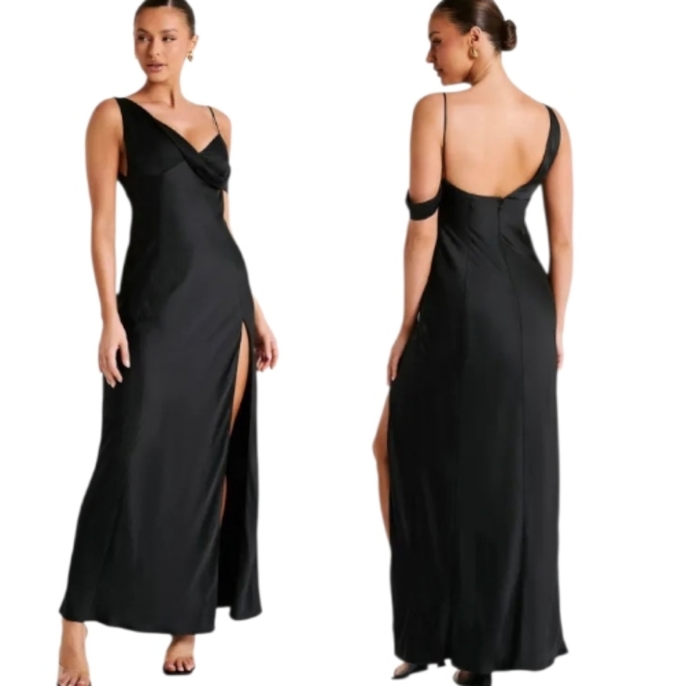MESHKI "Soliel" Satin Off Shoulder Maxi Evening Dress - Size XS
